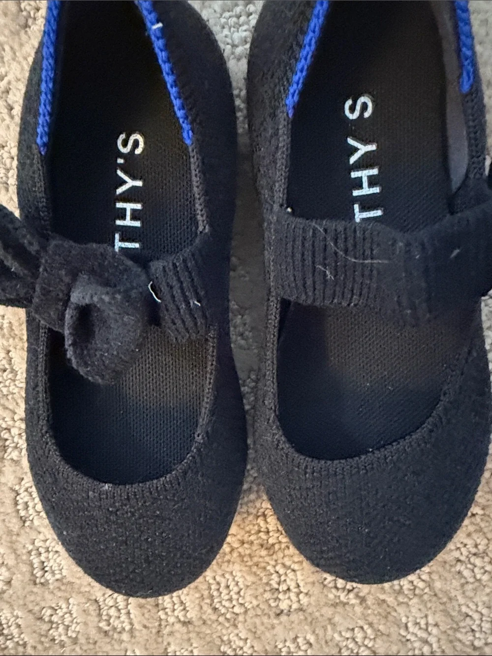 Rothy's Kids Black Bow Mary Jane with Blue Trim